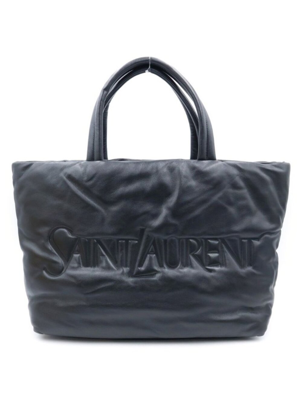 Saint Laurent Paris Wide Puffer Tote Black Leather